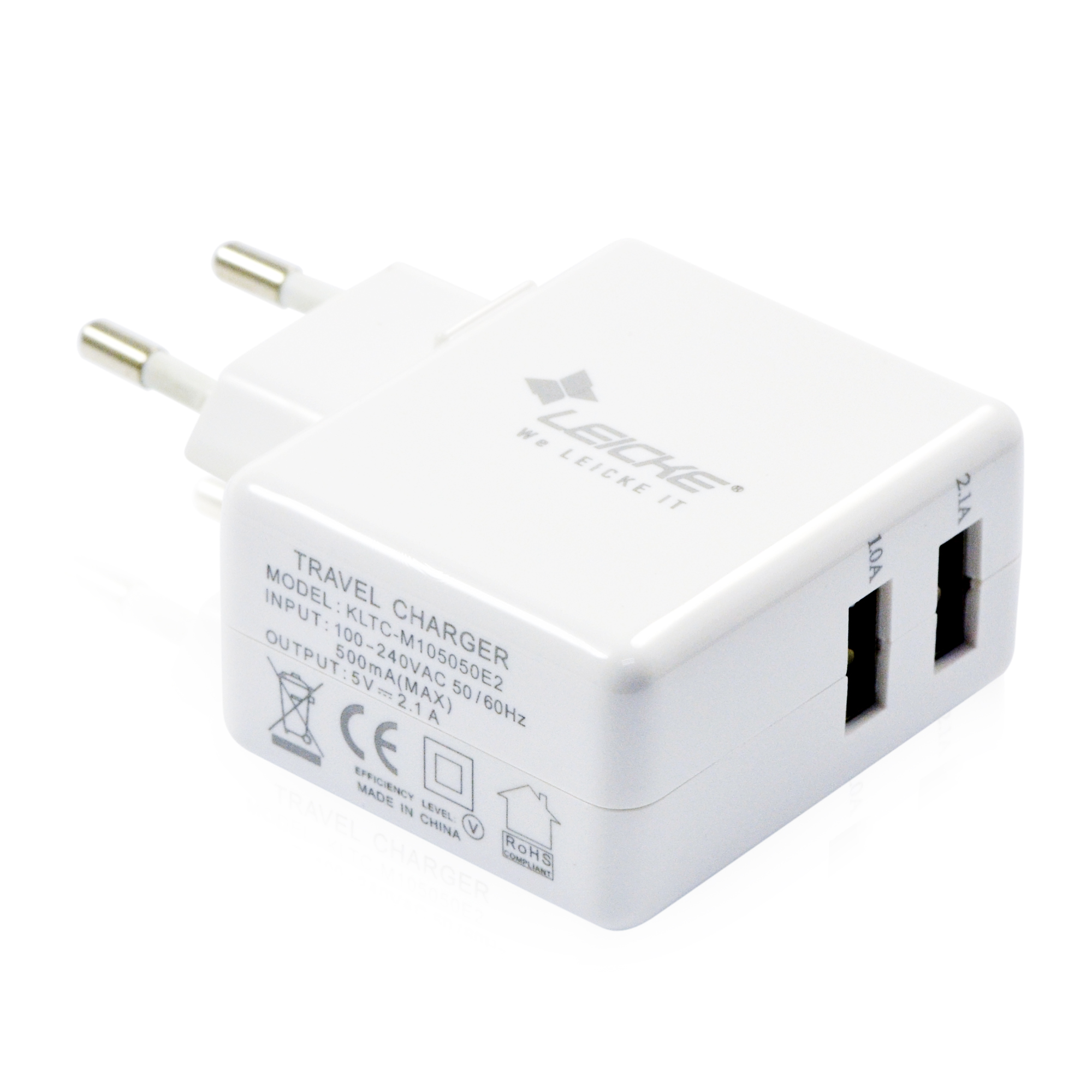 Chargeur secteur WE 2 Ports USB-A Chargeur Mural (5V/2.1A Max).